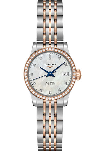 Longines Watches - Record collection 26 mm - Steel And Pink Gold With Diamonds - Bracelet - Style No: L2.320.5.89.7