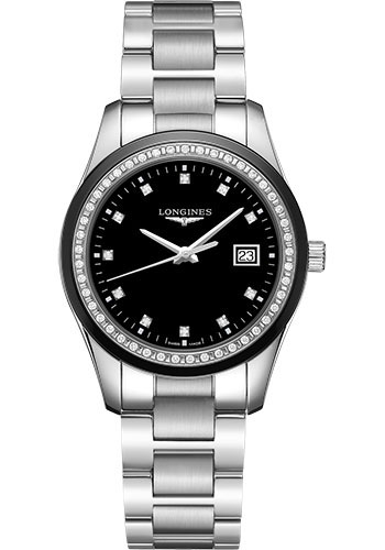 Longines Watches - Conquest Classic 36 mm - Steel And Ceramic With Diamonds - Style No: L2.387.0.57.6