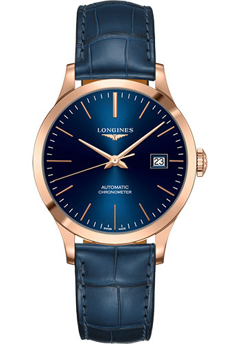 Longines Watches - Record collection 38.5 mm - Pink Gold - Alligator Strap - Style No: L2.820.8.92.2