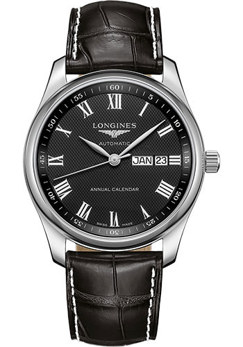 Longines Watches - Master Collection 40 mm - Annual Calendar - Steel - Alligator Strap - Style No: L2.910.4.51.7