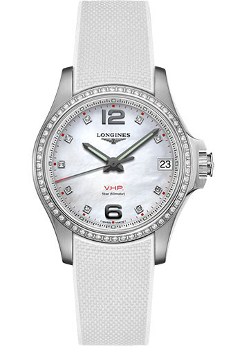 Longines Watches - Conquest V.H.P. 36 mm - Steel With Diamonds - Rubber Strap - Style No: L3.316.0.87.9