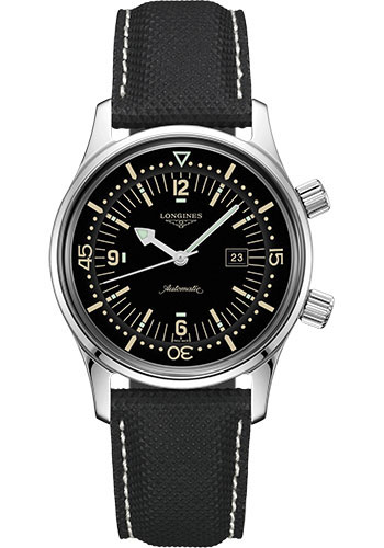 Longines Watches - Legend Diver Watch 36 mm - Steel - Leather Strap - Style No: L3.374.4.50.0