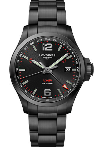 Longines Watches - Conquest V.H.P. GMT 43 mm - Black PVD - Bracelet - Style No: L3.728.2.56.6