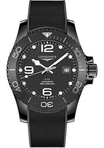 Longines Watches - HydroConquest 43 mm - Automatic - Black Ceramic - Rubber Strap - Style No: L3.784.4.56.9