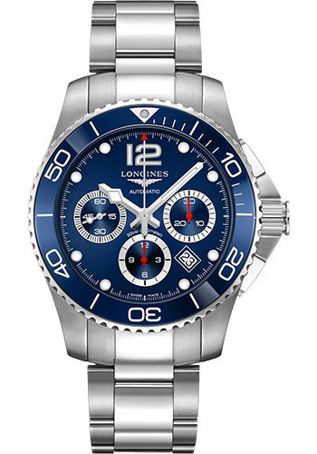 Longines HydroConquest Chronograph Automatic Watch - 43 mm Steel And  Ceramic Case - Blue Arabic Dial - Steel Bracelet - L3.883.4.96.6