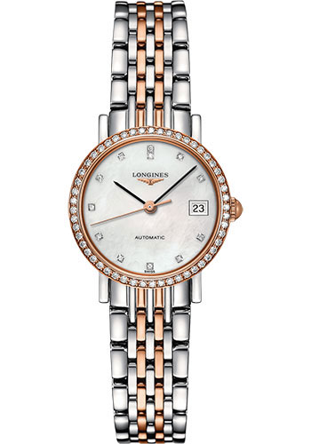 Longines Watches - Elegant Collection 25.5 mm - Steel And Pink Gold With Diamonds - Bracelet - Style No: L4.309.5.88.7