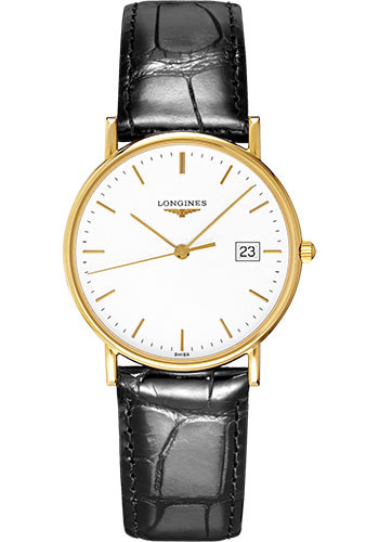 Longines Watches - Présence 33.5 mm - Quartz - Yellow Gold - Alligator Strap - Style No: L4.743.6.12.0