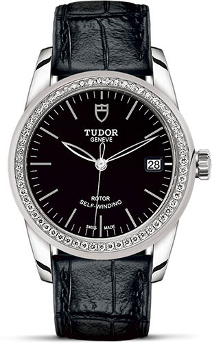 Tudor Watches - Glamour Date 36 mm - Steel - Dia Bezel - Leather Strap - Style No: M55020-0052