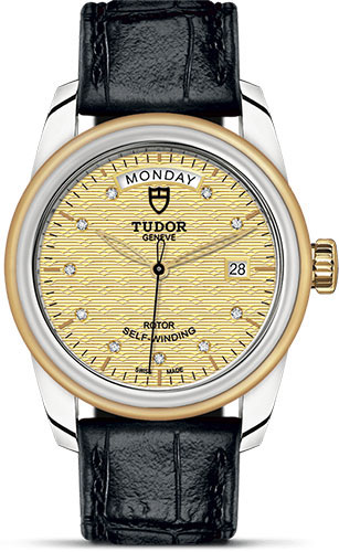 Tudor Watches - Glamour Date and Day 39 mm - Steel and Gold - Leather Strap - Style No: M56003-0029