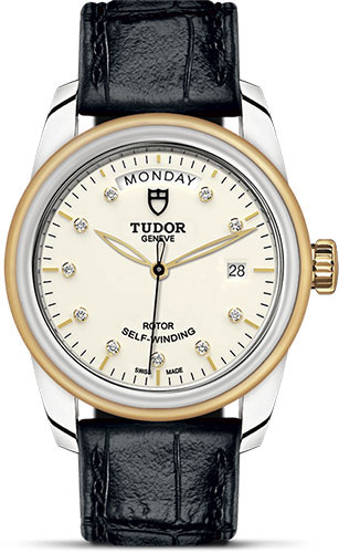 Tudor Watches - Glamour Date and Day 39 mm - Steel and Gold - Leather Strap - Style No: M56003-0115